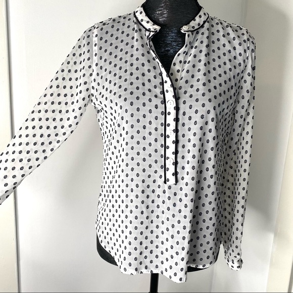 LOFT Black White Swiss Dot Chiffon Blouse - Picture 10 of 13